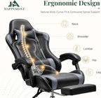 Computer Gaming Chair with Footrest, Ergonomic High Back PU Leather Video Racing Chair with Adjustable Headrest & Linkage Armrest, for Office and Home, Adults, Grey