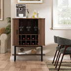 FiveWillowise Coffee Bar Cabinet with Storage, Fluted Wine Cabinet with Sliding Doors, Glass Holder and Wine Rack, Buffet Sideboard Liquor Cabinet for Kitchen, Dining Room, Living Room, Walnut