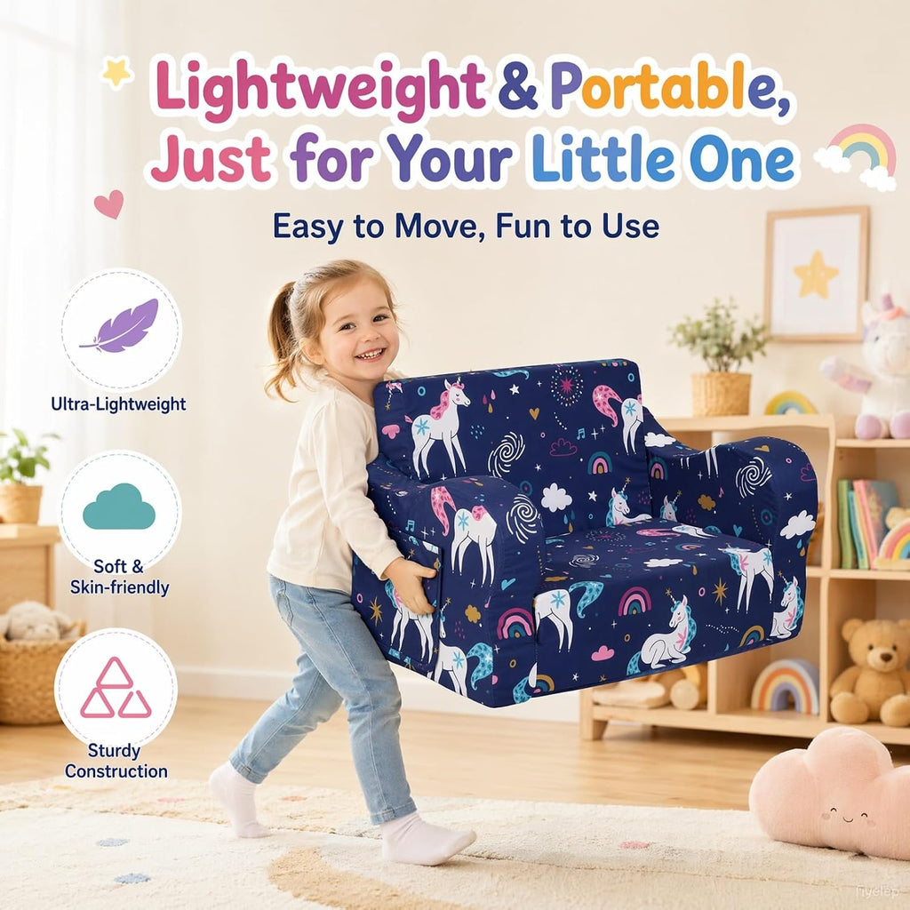 MOMCAYWEX Kids Sofa, 2-in-1 Flip-Out Foam Couch, Foldable Soft Play Lounge Chair, Light Purple