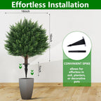 Yangrass Artificial Set of 4 Cedar Topiary Trees with Ground Spike, 4 Pack Artificial Plants with UV Resistant, Faux Evergreen Tree for Indoor Outdoor