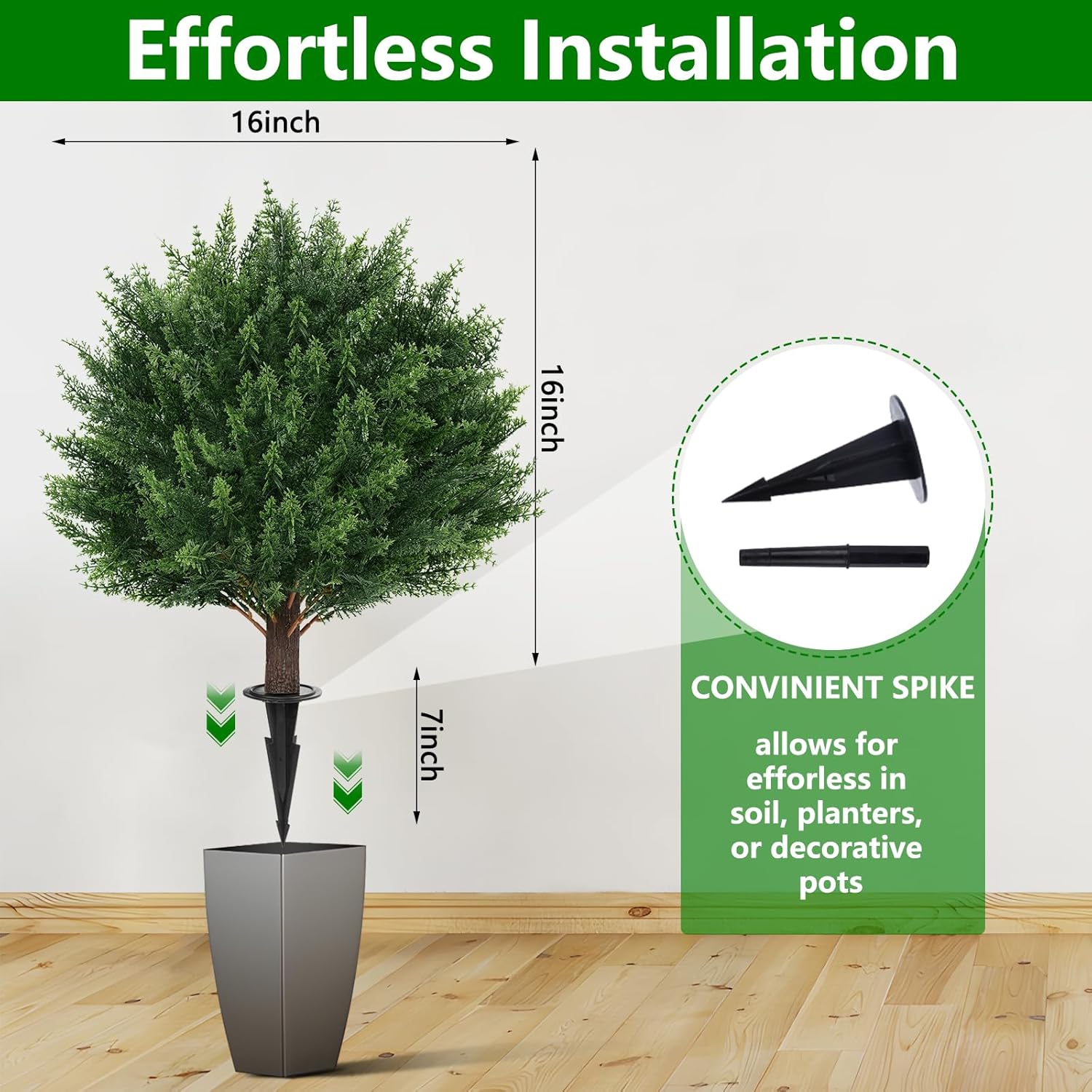 Yangrass Artificial Set of 4 Cedar Topiary Trees with Ground Spike, 4 Pack Artificial Plants with UV Resistant, Faux Evergreen Tree for Indoor Outdoor
