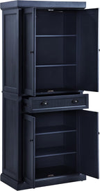 Crosley Seaside Hall Tree Entryway Bench Coat Rack Shoe Cabinet and Kitchen Pantry Cabinet Distressed Navy