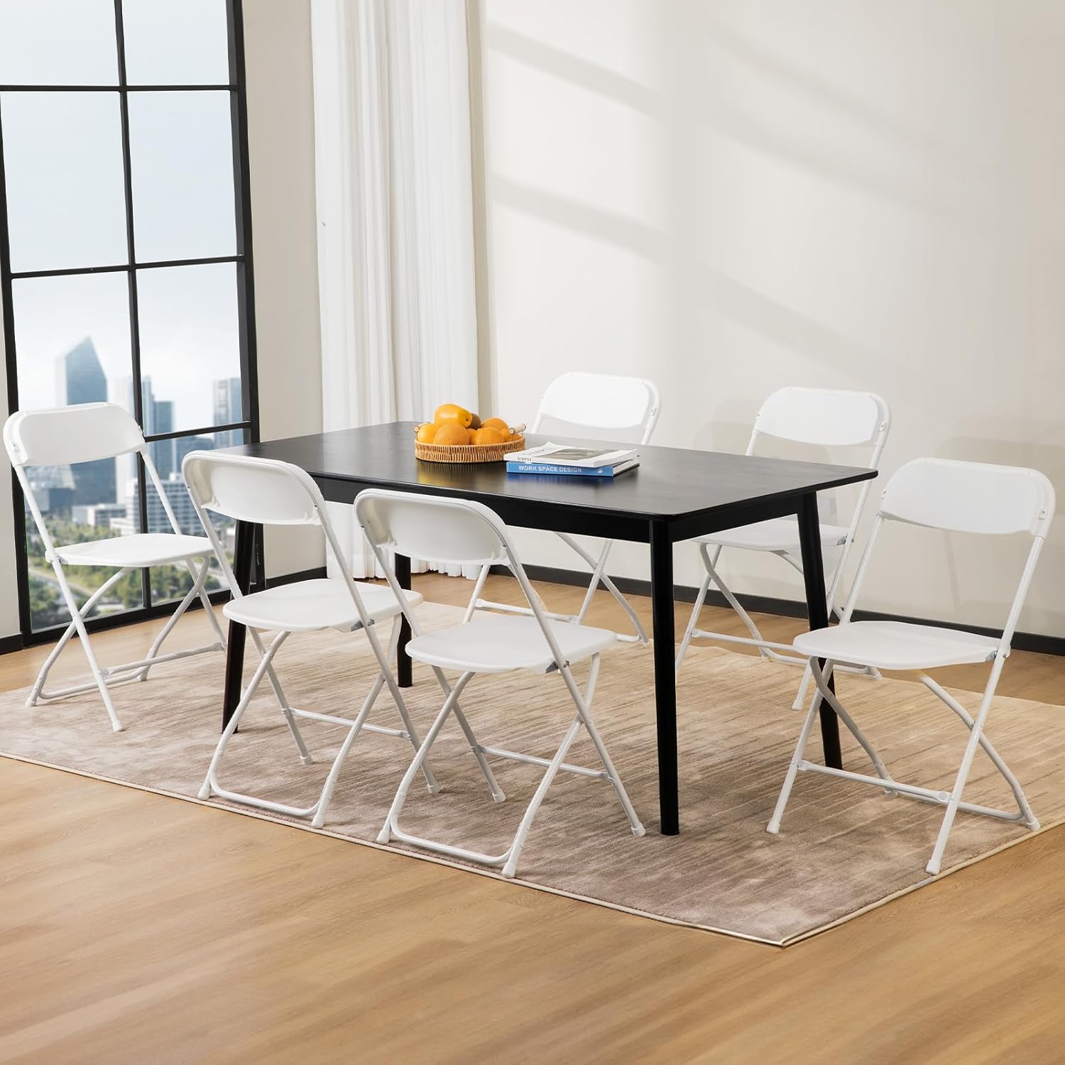 DUMOS Folding Chairs Sets of 6, 330lbs Capacity Plastic Stackable Home Office Chair, Portable Fold Up for Indoor Outdoor, Patio, Camping, Garden, Party, White