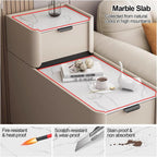 Modern Sofa Side Table with 3 Drawers, PU Leather Nightstand with Silent Rails, Pine Wood Frame, for Small Spaces, Living Room Bedroom(Gray,31.5x11.8x30.7in)