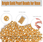 140pcs Gold Pearl Beads for Vase Filler Makeup Brushes Holder Assorted Round Faux Pearl Beads for Home Wedding Decor 10/14mm