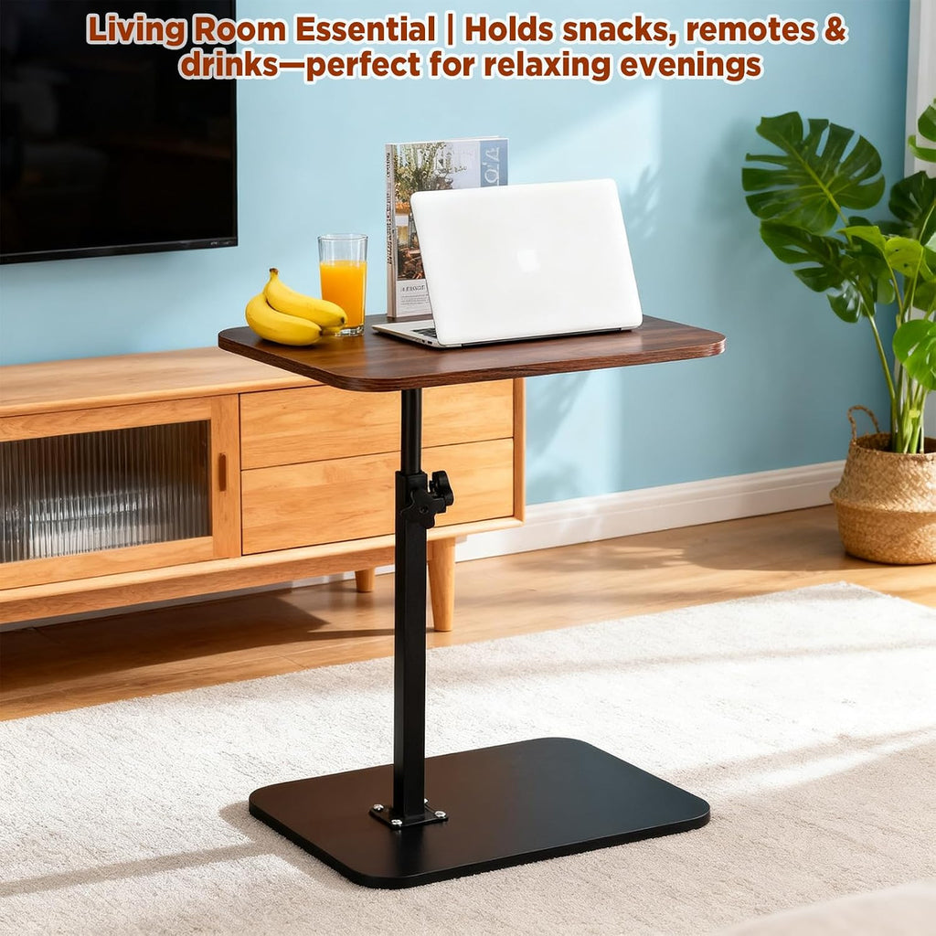 Side Table, Couch Side Table, C Table Adjustable Swivel Sofa Tray Table with Heavy Metal Base, 11.8×15.7in C Shaped End Table for Couch, Bed, or Living Room