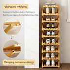 Bamboo Foldable Shoe Rack, 9 Tier Portable Shoe Storage Rack, Multi Functional Narrow Vertical Shoe Racks, Shoe Shelf for Entryway, Corner, Bedroom, Hallway, Balconies, Small Space