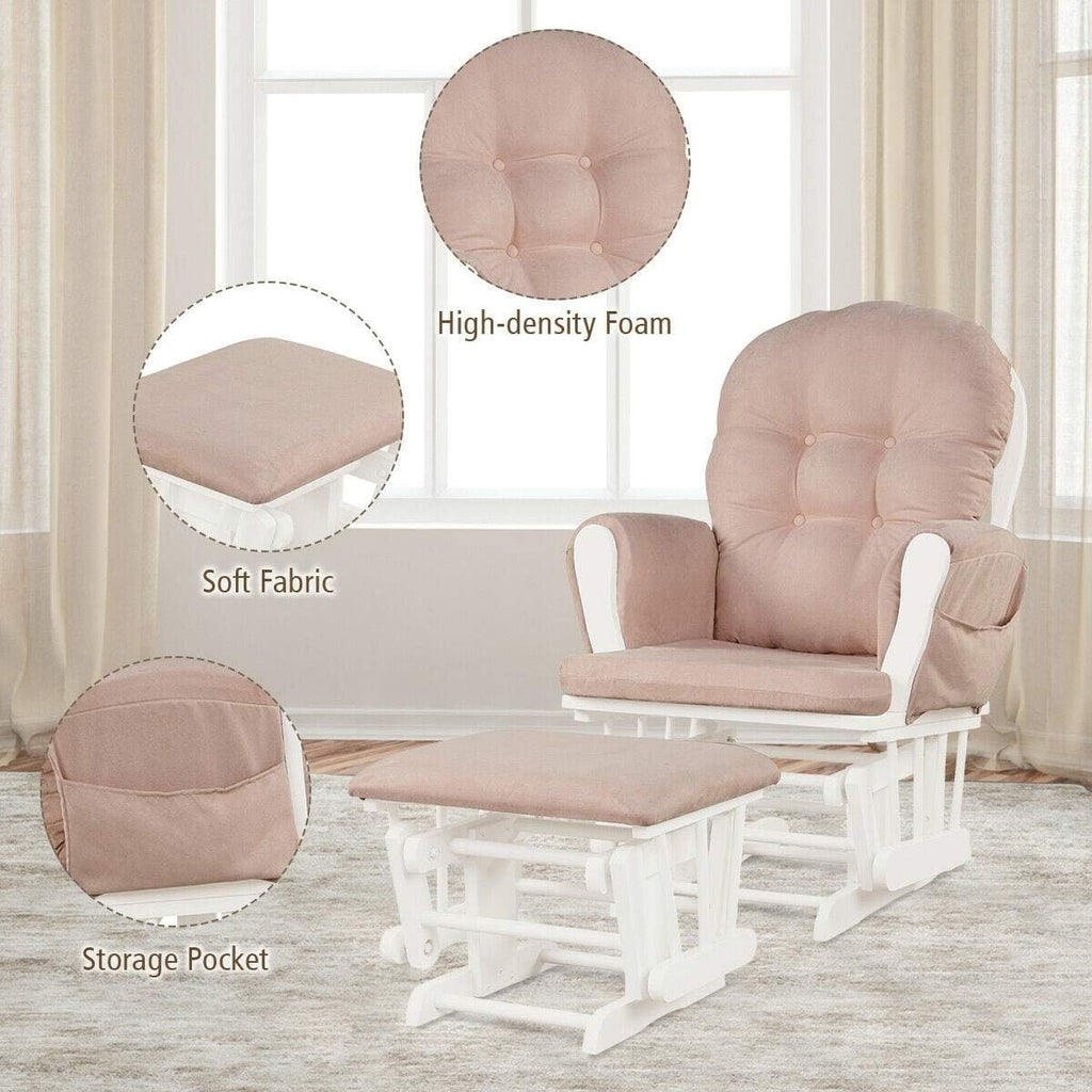 Nursery Rocking Chairs Nursery Glider Rocking Chair Wood Baby Rocker with Ottoman Cushion Upholstered Nursing Chair with Padded Arms (Pink)