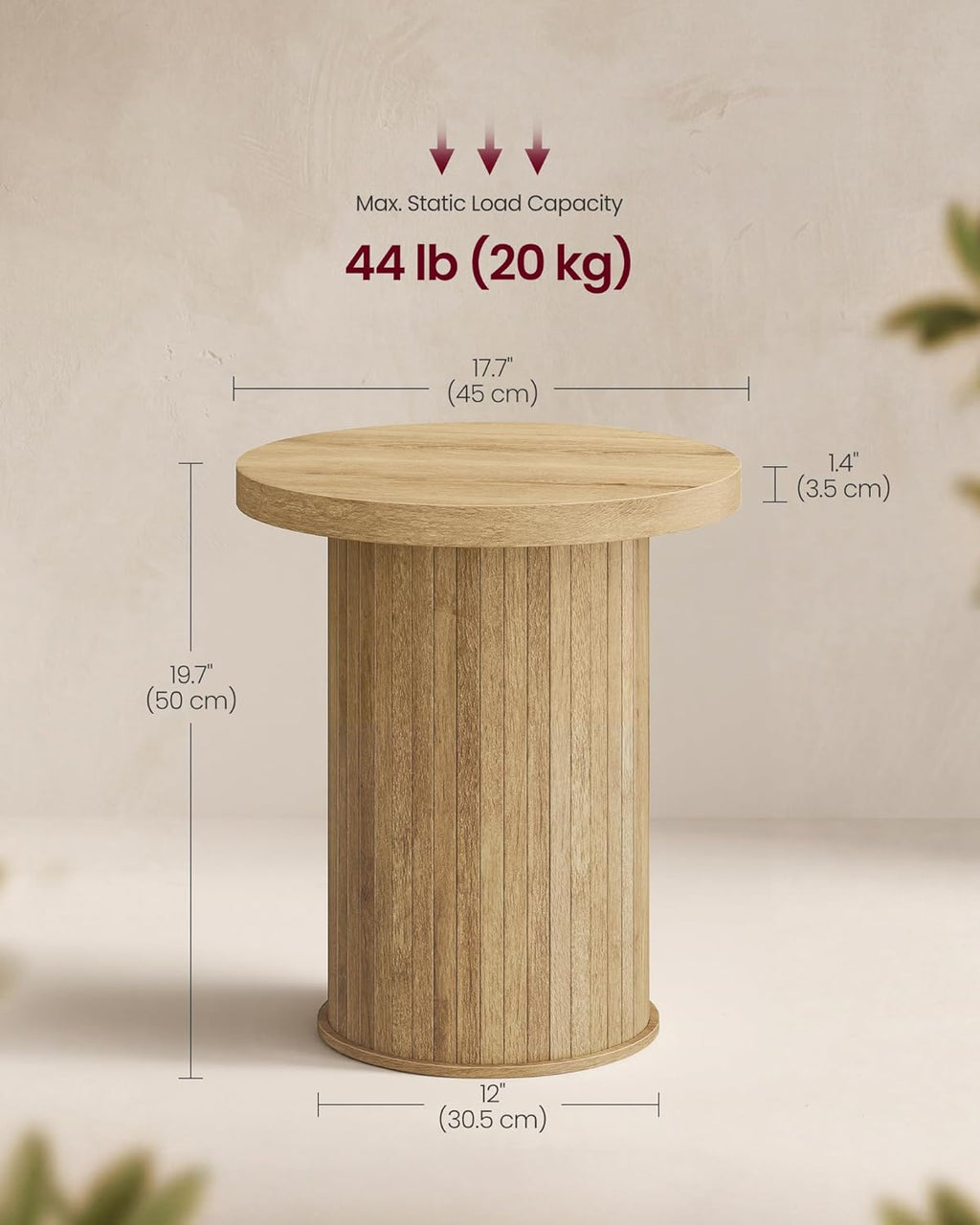 VASAGLE Round Side Table, Tambour End Table, Mid Century Modern Nightstand, Easy Assembly, for Small Spaces, Living Room, Bedroom, Home Office, 17.7 x 19.7 Inches, Natural Brown ULET295K101
