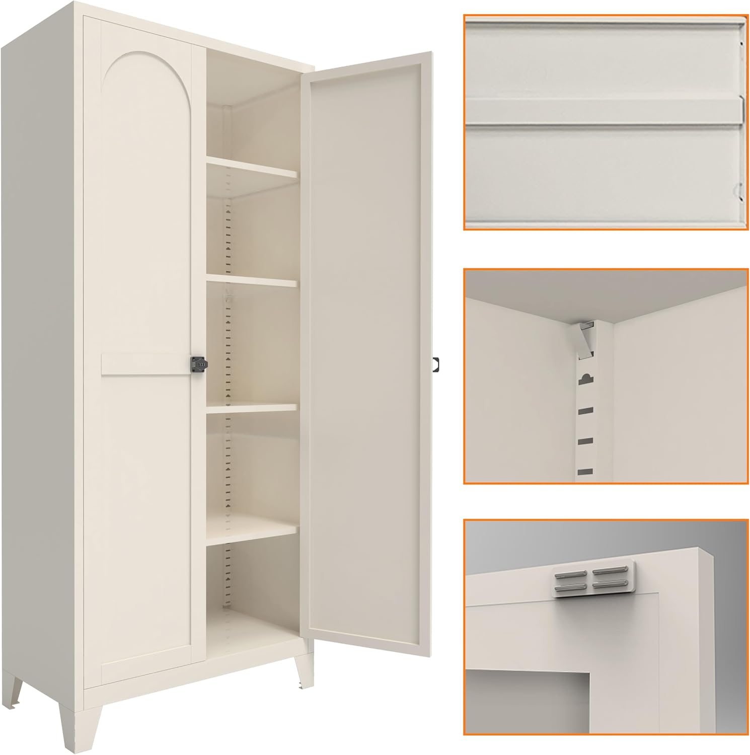 JIJIWANG 71'' Metal Pantry Cabinet, Kitchen Pantry Storage Cabinets with 2 Door and Adjustable Shelves,Kitchen Pantry Cabinet, Freestanding Cupboard for Dining Room Living Room Bathroom,Beige