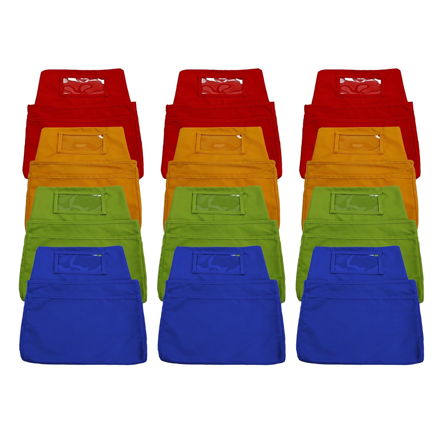 Factory Direct Partners 13872-302 Student Seat Companion, 2 Pocket Olefin Fabric Organizer for Chairback with Kid"s Name Tag Holder; Storage for Classroom School Supplies, Large (12-Piece) - Assorted