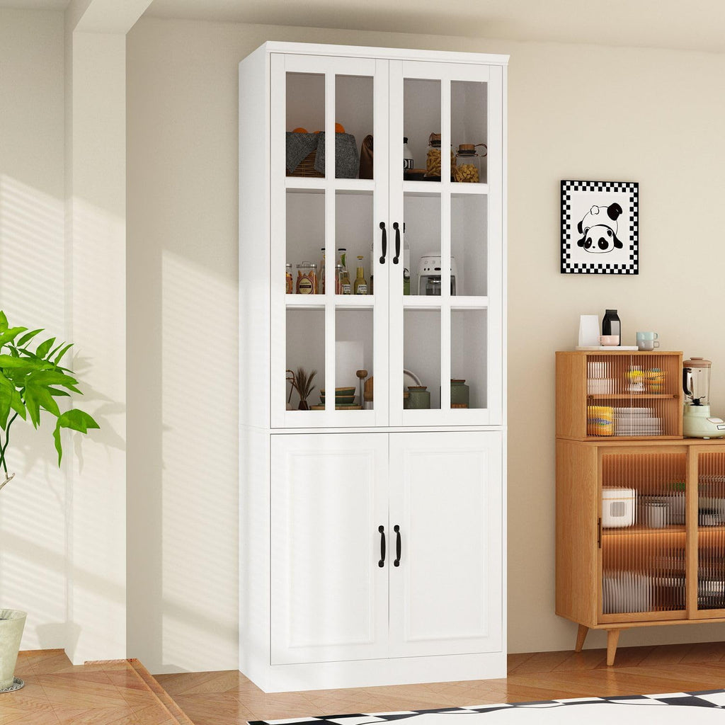 MOUMON Kitchen Pantry Storage Cabinet with Glass Doors, Pantry Organization and Kitchen Storage, Adjustable Shelves and Doors White 31.5”W x 15.7”D x 78.7”H