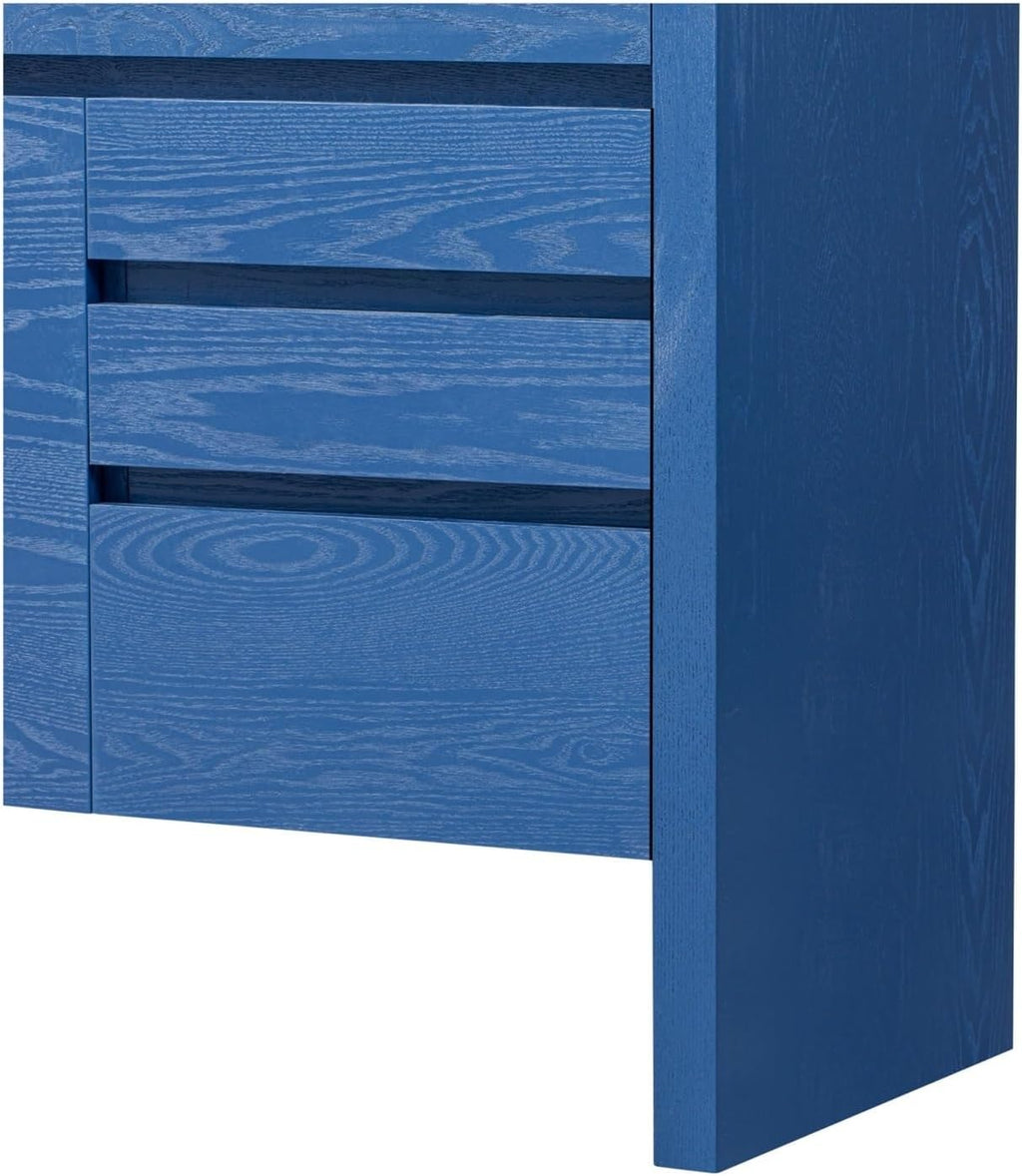 60" 3-Door Sideboard with 3 Drawers - Semi-Open Shelf & Center Semi-Circular Cutout in Back Panel, Large Storage Cabinet for Living Room, Hallway, Dining,for Kitchen