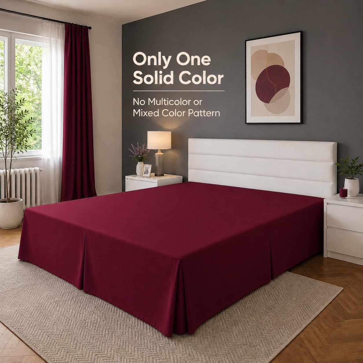 Box Pleated Bed Skirt – 100% Egyptian Cotton, 11 Inch Drop Bed Frame Cover Easy to Put On Hotel Class Luxurious Bedding (Wine, Queen, 11 Inch Drop)