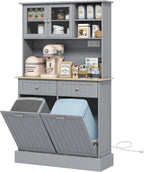 39.4" D*13.8" W*67.7" H Freestanding Kitchen Pantry with 2 Drawers, 2 Shelves, Top French Door & Lower Double Door, Rectangular Storage Cabinet, for Living Room, Dining Room, Gray