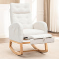 MINCETA Nursery Rocking Chair with Retractable Footrest, Chenille Glider Recliner Chair with High Backrest, Side Pocket and Silent Wood Base for Nursery, Living Room and Bedroom, Cream White