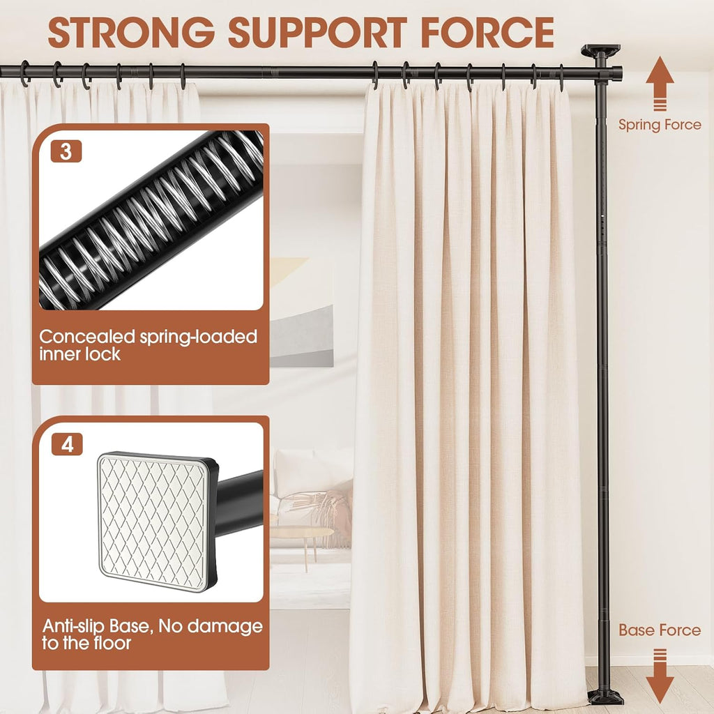 SUNALLY Room Divider Curtain Rod, No Drilling Wall Divider for Room Separation, 4-10ft(H) 28-171inch(W) Adjustable Heavy Duty Partition Space Separator Freestanding Tension Curtain Stand, Black