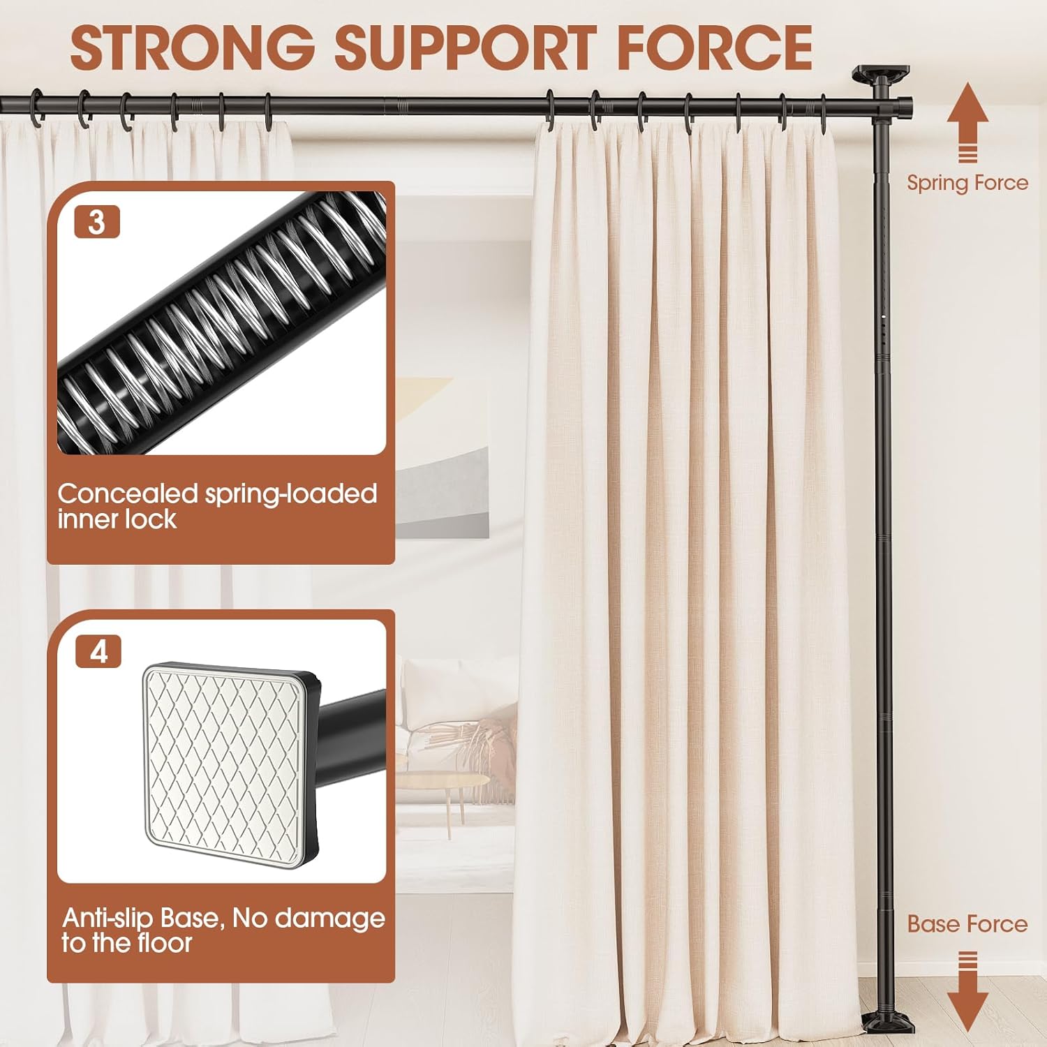 SUNALLY Room Divider Curtain Rod, No Drilling Wall Divider for Room Separation, 4-10ft(H) 28-171inch(W) Adjustable Heavy Duty Partition Space Separator Freestanding Tension Curtain Stand, Black