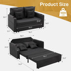 Busaurus Sleeper Sofa Bed, Convertible Pull Out Couch, 56" Full Size Loveseat Sleeper Sofa with 4 Pillows, Pocket & USB, Small Couch Bed for Small Spaces, Bedroom, Apartment, Living Room, Linen Black