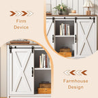 4 EVER WINNER Farmhouse Coffee Bar Cabinet, 42" Buffet Cabinet with Storage and Adjustable Shelf for Small Spaces, Coffee Station Cabinet with Sliding Barn Doors for Kitchen, Dining Room, White