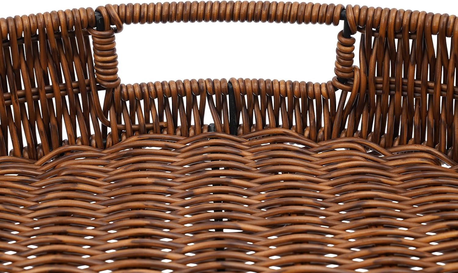 Retro Foldable Imitation Rattan Round Coffee Table, Imitation Wicker Wooden End Table with Removable Tray and 10lbs Load Capacity, for Living Room, Bedroom, Office, Bathroom, Bar, Balcony