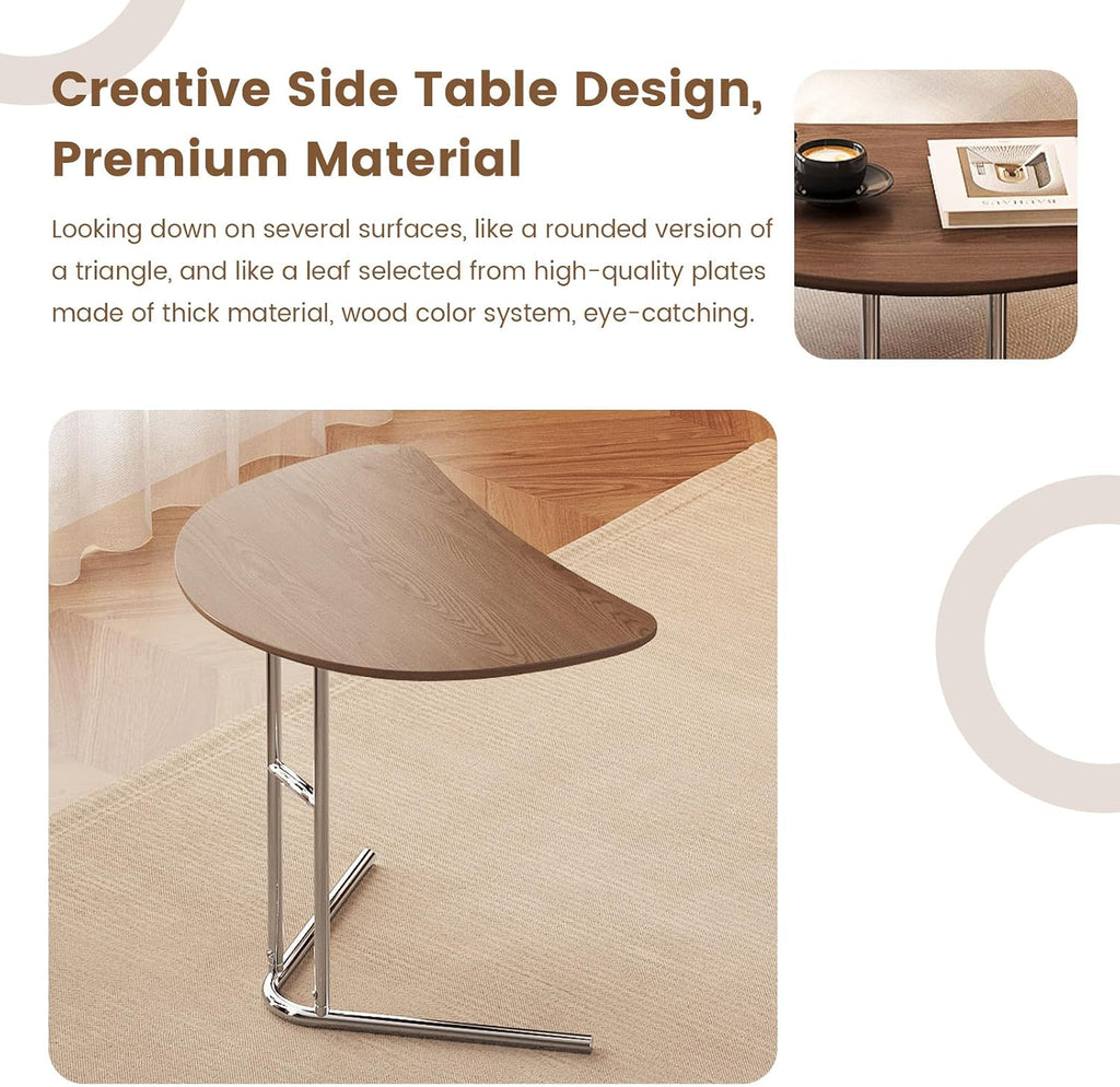 Half Round End Table, 24" Small Half-Moon Side Table for Small Spaces, Metal Frame Wood Accent C Table for Couch & Living Room, Easy Assembly, Walnut