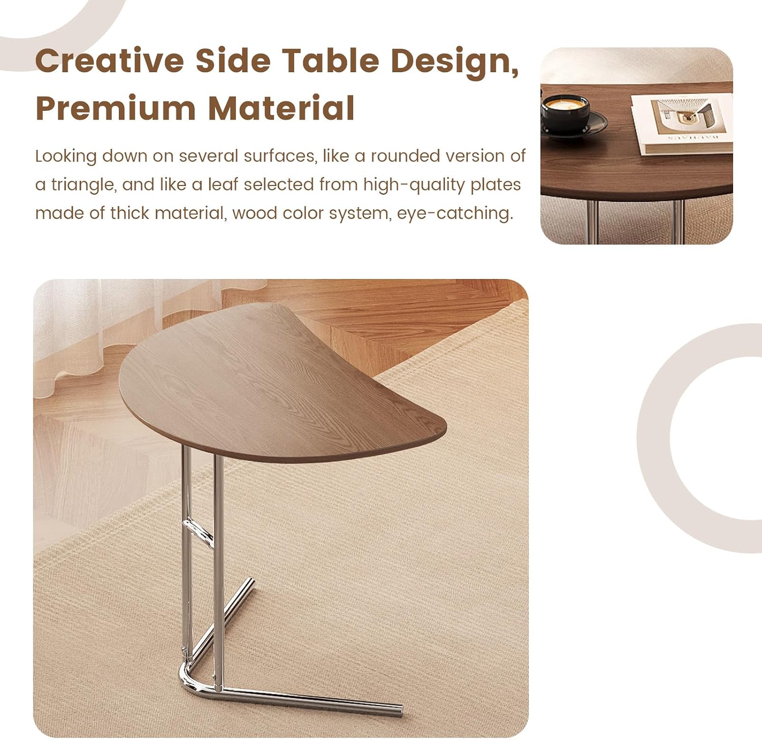 Half Round End Table, 24" Small Half-Moon Side Table for Small Spaces, Metal Frame Wood Accent C Table for Couch & Living Room, Easy Assembly, Walnut