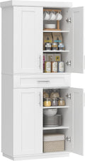 HOMCOM 72" Kitchen Pantry Cabinet, Freestanding Tall Storage Cabinet with 4 Doors, Drawer and 3 Adjustable Shelves for Dining Room, White