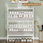 GRUSIGN Shoe Cabinet, Shoe Storage Cabinet with 2 Flip Drawers & Adjustable Shelf, Space-Saving Shoe Organizer – Holds 16+ Pairs, Narrow Shoe Cabinet Storage for Entryway/Hallway（White）