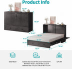 BALUS Queen Murphy Bed with Tri-fold Mattress, USB Charging Station, Murphy Cabinet Bed with Storage Drawer, Space-Saving Hidden Cabinet Chest Beds for Guest Room Living Room, Dark Grey