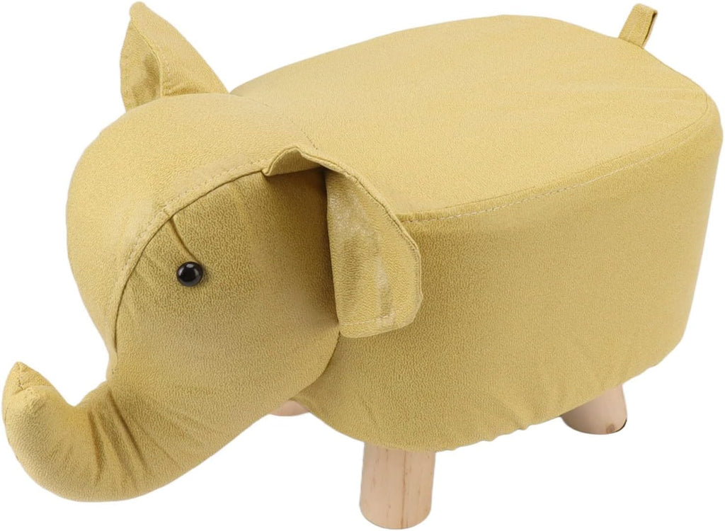 SUNGOOYUE Animal Footstools, Cute Elephant Stool with Soft Sponge and Anti Slip Patches, Sturdy Pine Wood Frame, for Nursery Bedroom Living Room Decor (Yellow)
