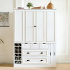 Farmhouse 71''H Large Kitchen Pantry,Deepen Dining Storage Cupboard with 4 Foldable Doors,Power Outlet, Shelves, Wine Racks and Serving Trays (White/FD)