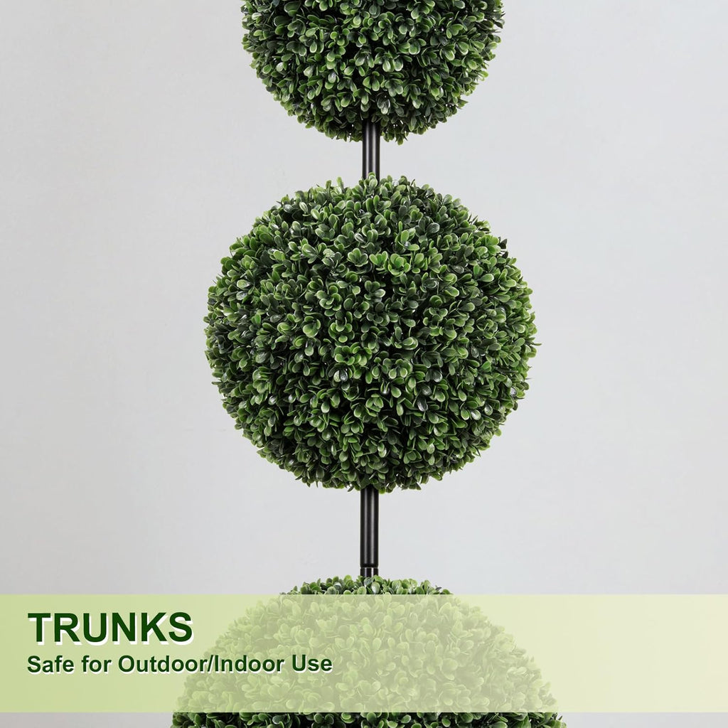 VIVATREES 3FT UV-Resistant Artificial Triple Ball Boxwood Topiary Set of 2, All-Weather Outdoor & Indoor Decor for Garden, Porch, Entryway