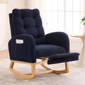 Rocking Chair with Foot Rest for Nursery Room, Teddy Upholstered Rocker Glider Chair with Side Pocket,Solid Wood Legs, High Backrest (Navy Blue)