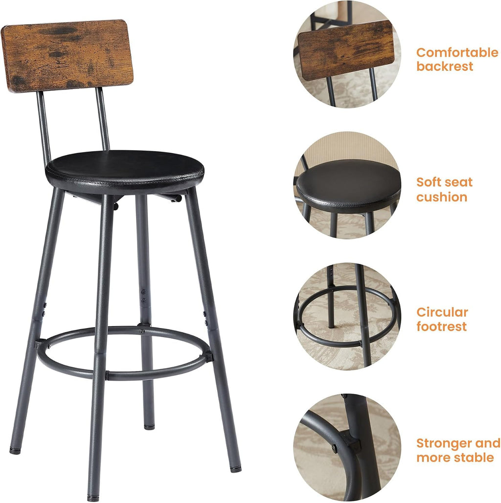 Elevon Long Bar Table Set with 3 PU Upholstered Bar Stools, Dining Table and Chair Sets, Industrial Tall Coffee Table and Back Chair for Kitchen, Living Room, Party Room, Small Space, Pub, Brown