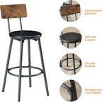 Elevon Long Bar Table Set with 3 PU Upholstered Bar Stools, Dining Table and Chair Sets, Industrial Tall Coffee Table and Back Chair for Kitchen, Living Room, Party Room, Small Space, Pub, Brown
