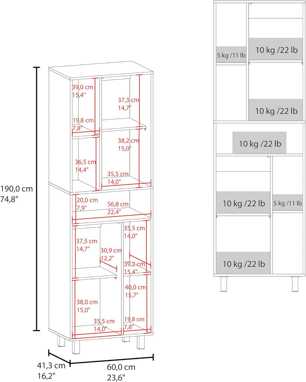23.6" D*16.2" W*74.8" H Freestanding Kitchen Pantry with 4 Shelves, 2 Single Doors, Rectangular Storage Cabinet, Modern Minimalist, for Living Room, Dining Room, White
