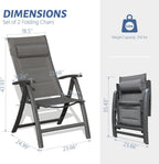 Domi Patio Outdoor Sling Chairs Set of 2 with Moveable Headrest, Folding Chairs Outdoor Reclining Camping Chairs with Armrest Adjustable High Backrest and Padded Textilene Fabric Seat