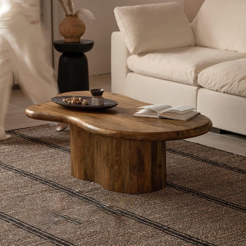 End Tables Wood Coffee Table Live Edge Finish Curved Base Living Room Decor