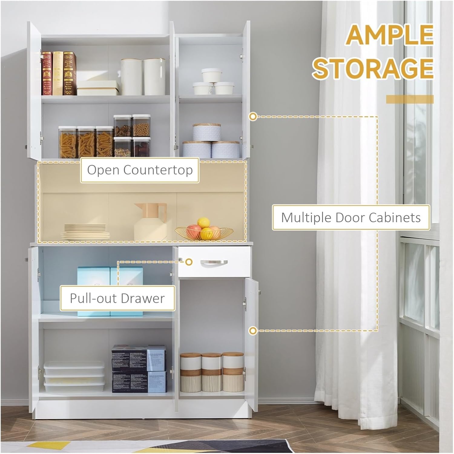 71" Modern Freestanding Kitchen Buffet Hutch with Server and Storage,for Kitchen