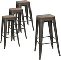 Devoko Metal Bar Stool 30'' Indoor Outdoor Stackable Barstools Modern Industrial Square Wood Top Bar Stools Set of 4 (30 inch, Gun)