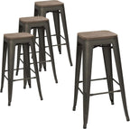 Devoko Metal Bar Stool 30'' Indoor Outdoor Stackable Barstools Modern Industrial Square Wood Top Bar Stools Set of 4 (30 inch, Gun)