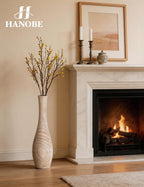 Hanobe Wood Tall Floor Vase: 22 Inch Slender Beige Boho Vase for Pampas Grass - Decorative Large Vases for Farmhouse Living Room Corner Entryway Fireplace Home Decor
