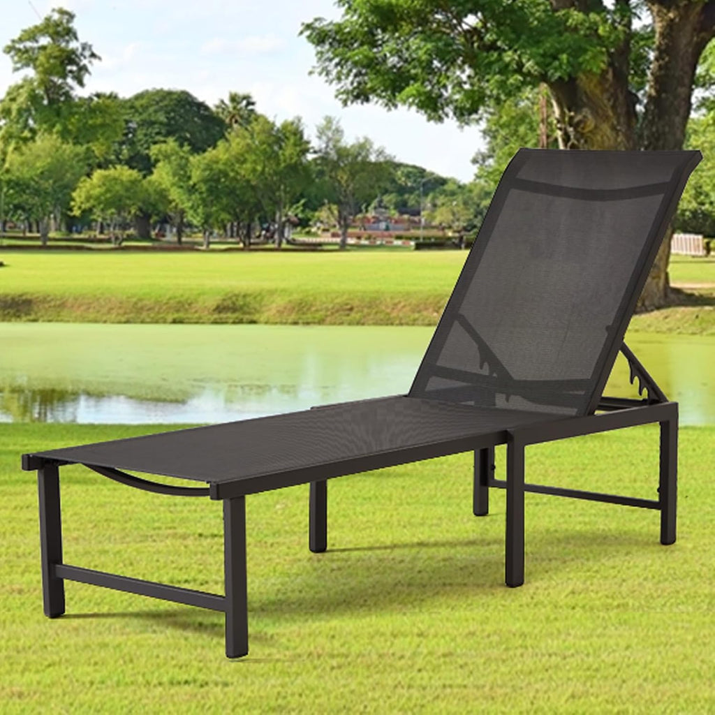 Aluminum Chaise Lounge Chair Outdoor Set of 2, Foldable & Assembly Free Outdoor Lounge Chairs with 5-Position Recliner, Pool Lounge Chairs for Outside Poolside Beach Lawn (Dark Grey)