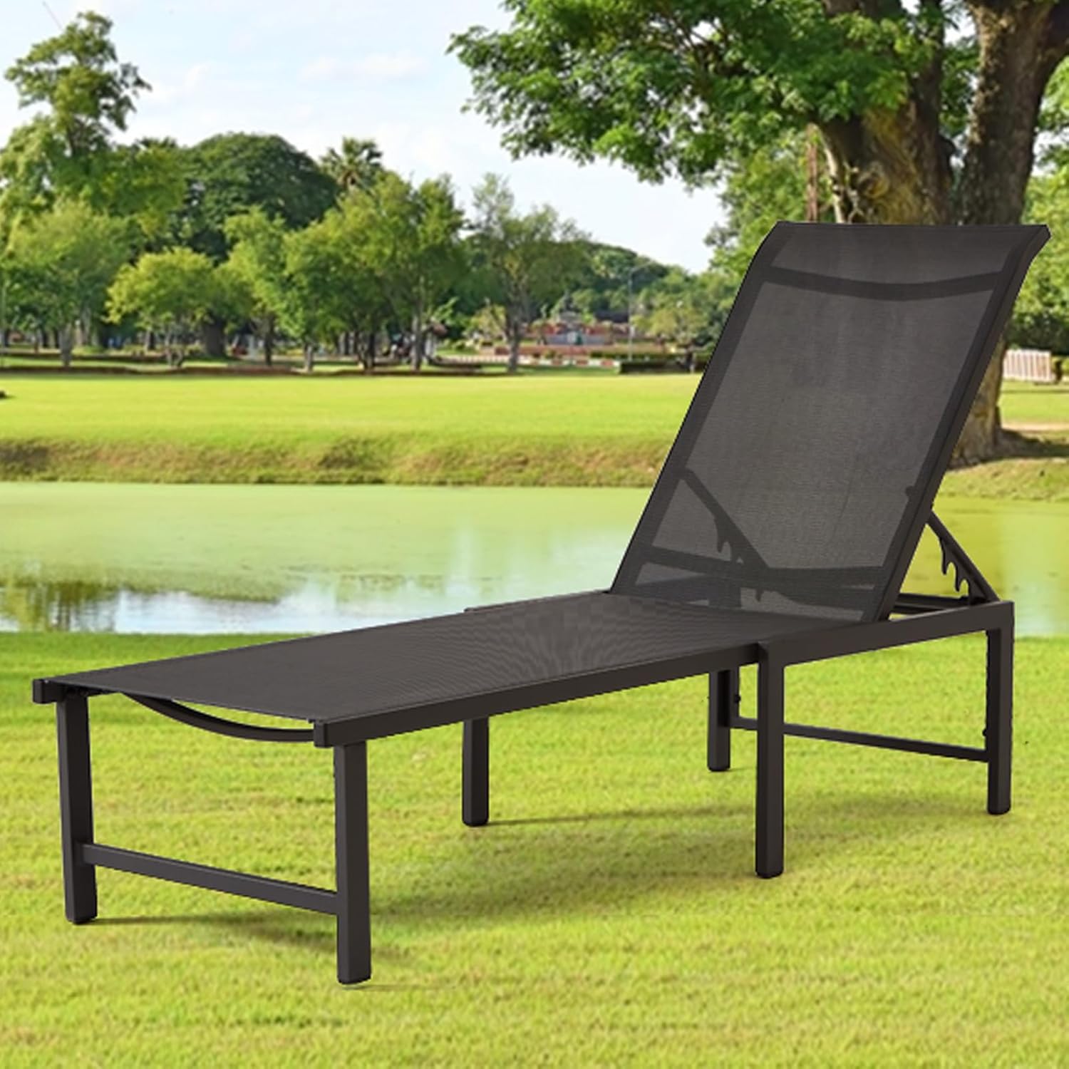 Aluminum Chaise Lounge Chair Outdoor Set of 2, Foldable & Assembly Free Outdoor Lounge Chairs with 5-Position Recliner, Pool Lounge Chairs for Outside Poolside Beach Lawn (Dark Grey)