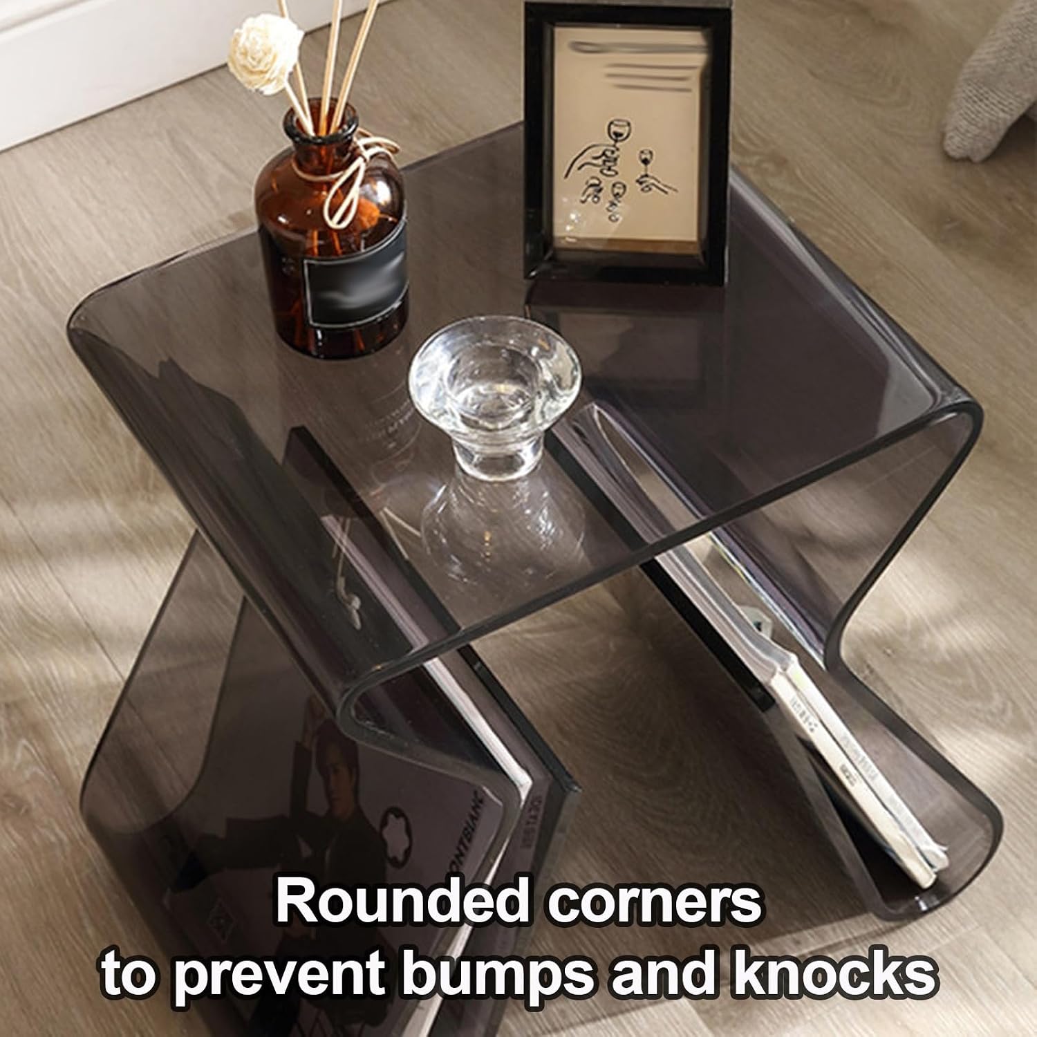 Acrylic Side Table with Magazine Storage, Night Stand Coffee Table, Decorative EndTable, Modern SofaTable, for Living Room, Bedroom(Clear)