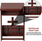 Foldable Prayer Kneeler, Wooden Prayer Bench with Storage Shelf, Cushion Pad, Rounded Corner Bookend and Customizable Cross Decoration, Reinforced Steel Tube Base Design (Mahogany)