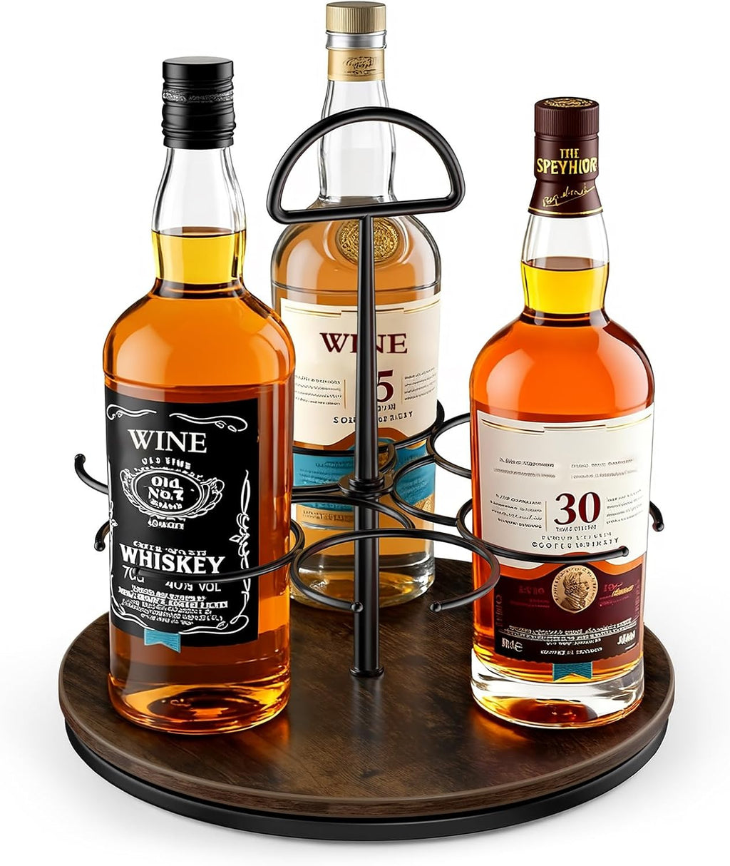 360° Rotating Wine and Coffe Syrup Bottle Rack, 6-Bottle Countertop Organizer with Non-Slip Base, Space-Saving Liquor and Syrup Bottle Display Shelves for Home Bar and Kitchen