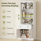 Cyclysio 80" Tall Pantry Cabinet Set of 3, Wood Kitchen Hutch with Open Shelves, Drawers & Cupboards, Flush-to-Wall Coffee Bar Cabinet with Baseboard Cutout, White