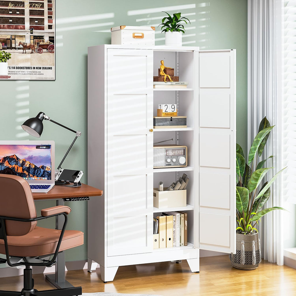 Letaya 72" H Metal Storage Cabinet with 2 Doors and 4 Shelves,Tall Kitchen Pantry Cabinets,Utility Pantry Organizers for Cupboard/Dining/Bathroom/Home Office/Garage (Black, 72" H x 18" D x 33.5" W)